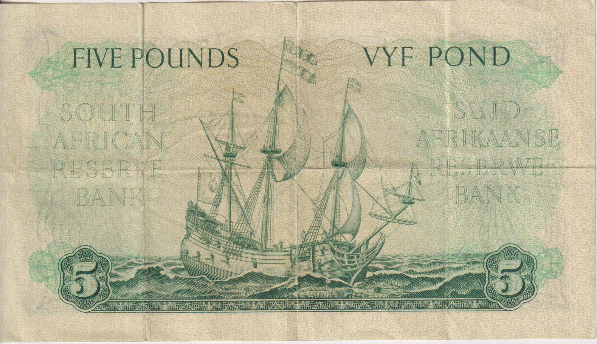 UNION OF SOUTH AFRICA 5 Pounds 1956 M.H.De Kock #196 C/51 600065 E/A VF - Image 2