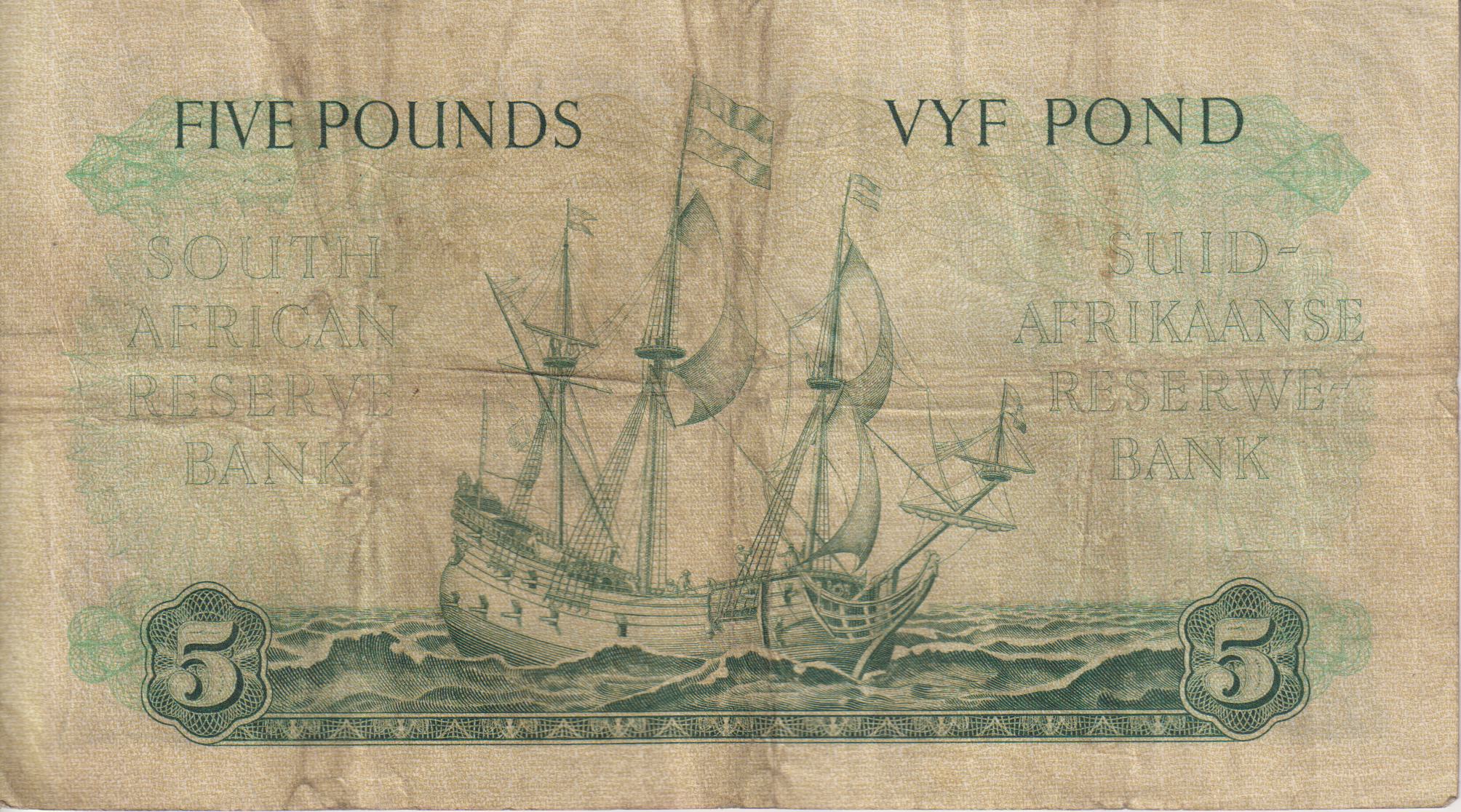 UNION OF SOUTH AFRICA 5 Pounds 1956 M.H.De Kock #196 C/50 099308 E/A F - Image 2