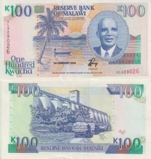 Malawi 100 Kwacha 1993 – P-29a – Key Date High Denomination – XF