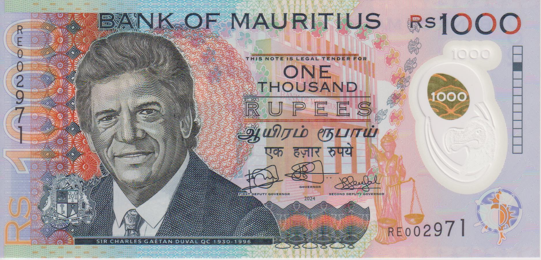 Mauritius 1000 Rupees 2024 / 2025 – New Polymer Issue – P-66a – UNC