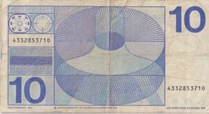 Alternative view of NETHERLANDS 10 Gulden 1968 P91  VF