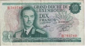 LUXEMBOURG 10 Francs 1967 P53 VF