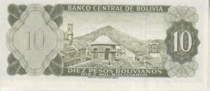Alternative view of BOLIVIA 10 Pesos Bolivianos / 10 000 Bolivianos 1962 P154 UNC