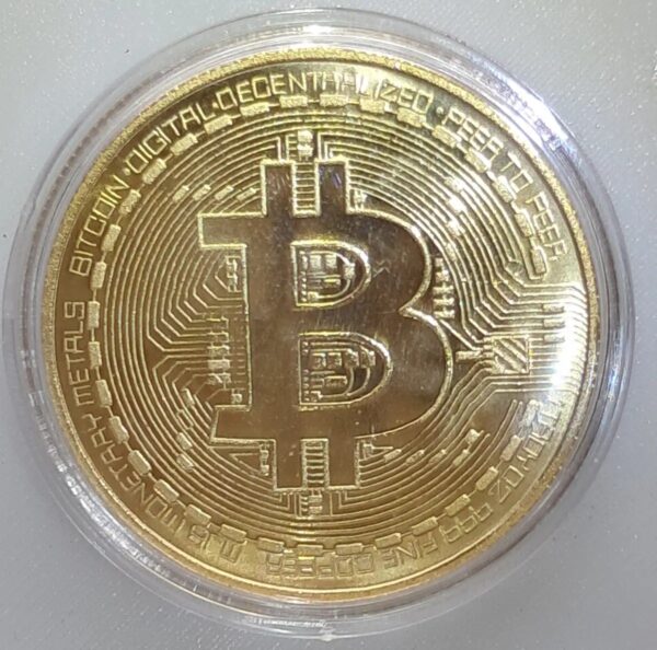 BITCOIN Gold Plated Souvenir COIN in capsule – BEAUTIFUL! – Henley ...