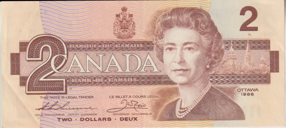 CANADA 2 Dollars 1986 P86 XF