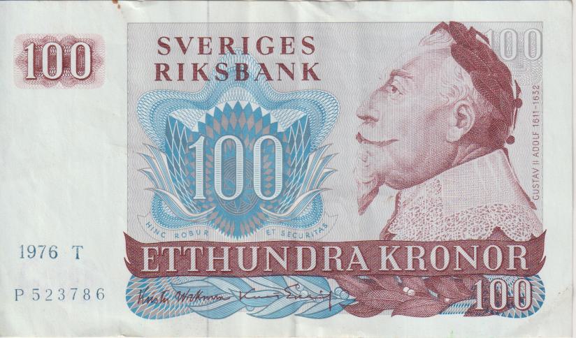 Sweden 100 Kronor 1976 P54 VF