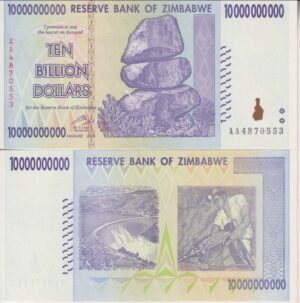 Zimbabwe 10 Billions Dollars AA-Serial no. 2008 P85 UNC