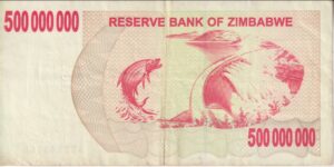 Alternative view of Zimbabwe 500,000,000 (500 MILLION) Dollars BEARER`S CHEQUE 2008 VF