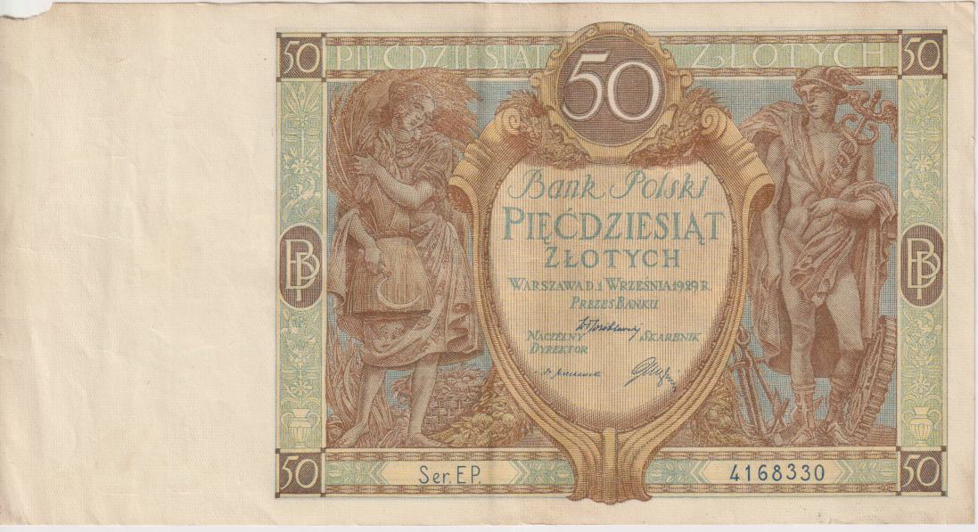 POLAND 50 ZLOTYCH 1929 P71 VG (missing corner)