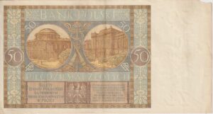 Alternative view of POLAND 50 ZLOTYCH 1929 P71 VG (missing corner)
