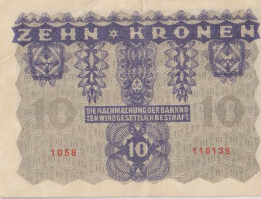 AUSTRIA 10 Kronen 1922 P75 VF - Image 2