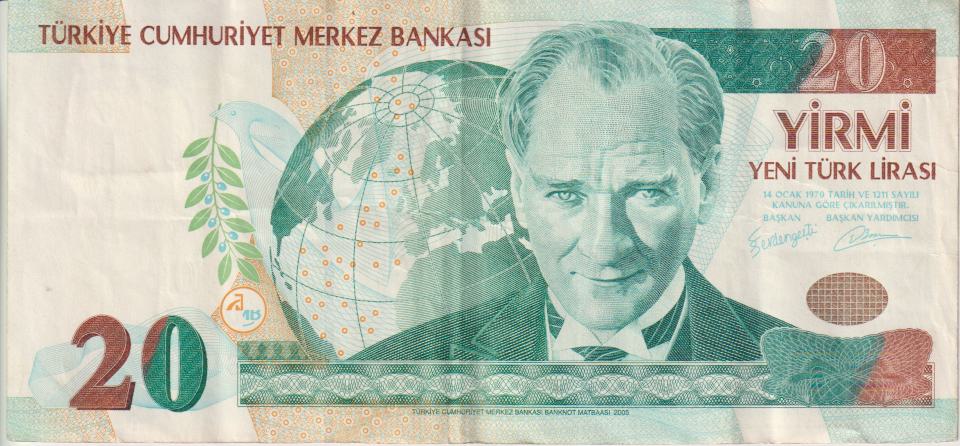 TURKEY 20 New Lira 2005 P219 VF