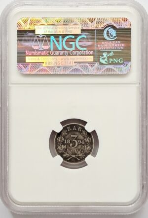 Alternative view of 1894 ZAR SILVER TICKEY - NGC SLABBED VF DETAILS 'Surface Hairlines'