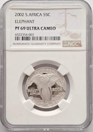 SOUTH AFRICA - 2002 Silver Proof 5c BIG 5 - ELEPHANT - NGC GRADED PF69 ULTRA CAMEO