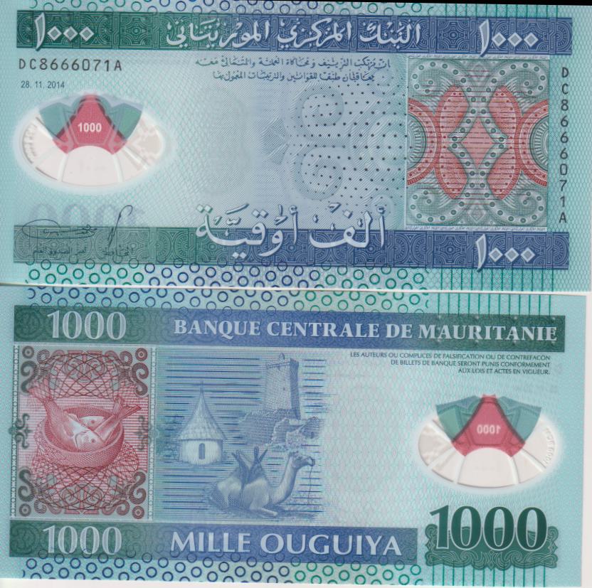 Mauritania 1,000 Ouguiya 2014 P-19 UNC Polymer