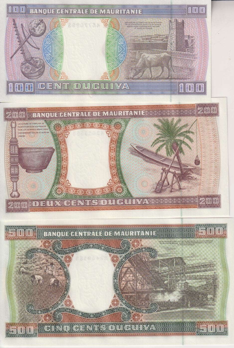 Mauritania 100, 200, 500 Ouguiya Banknote Set 2002 P-4-8 UNC - Image 2