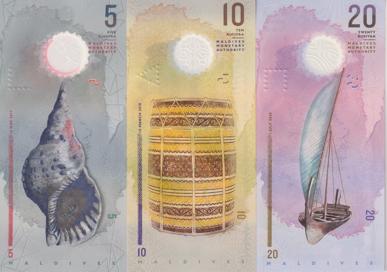 Maldives Set 3 - UNC 5 10 20 Rufiyaa Polymer P 26A (A26) 26 27 UNC - Image 2