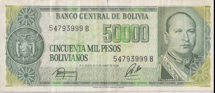 BOLIVIA 50,000 Bolivianos 1984 P170 F