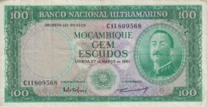Mozambique 100 Escudos 1961 P119 VF (WITHOUT OVERPRINT)