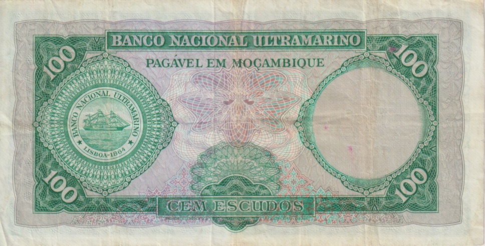 Mozambique 100 Escudos 1961 P119 VF (WITHOUT OVERPRINT) - Image 2