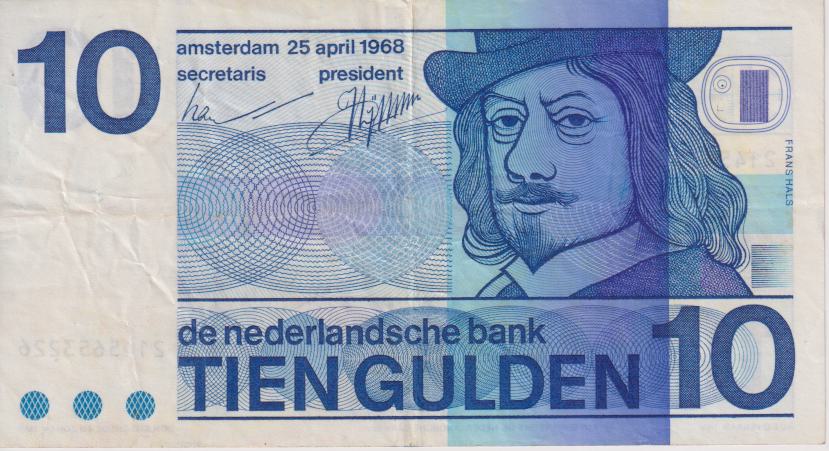 NETHERLANDS 10 Gulden - 1968 P91 VF