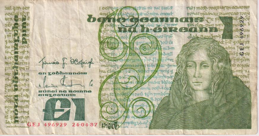 IRELAND £1 One Pound 1988-89 P70d VF