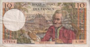FRANCE 10 Francs 1971 P147c  VF (Voltaire)