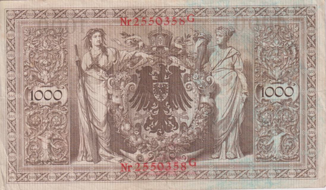 GERMANY Reichsbanknotes 1000 Mark 1910 P13 VF - Red Seals (Copy) - Image 2