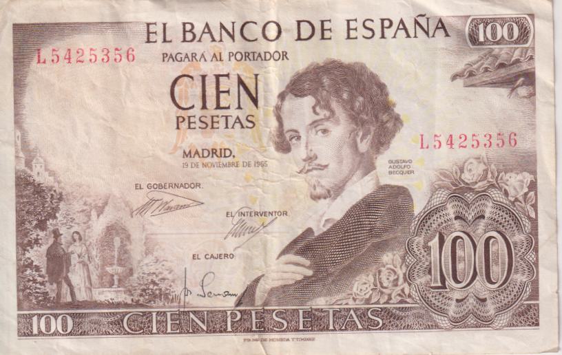 SPAIN 100 PESETAS 1965 P150 VF