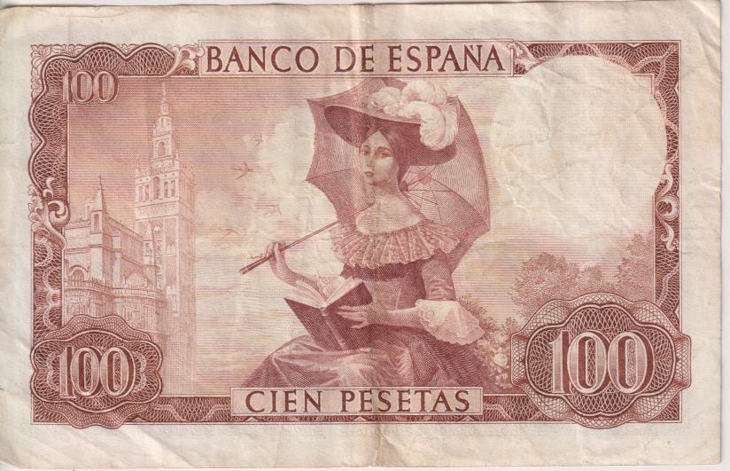 SPAIN 100 PESETAS 1965 P150 VF - Image 2