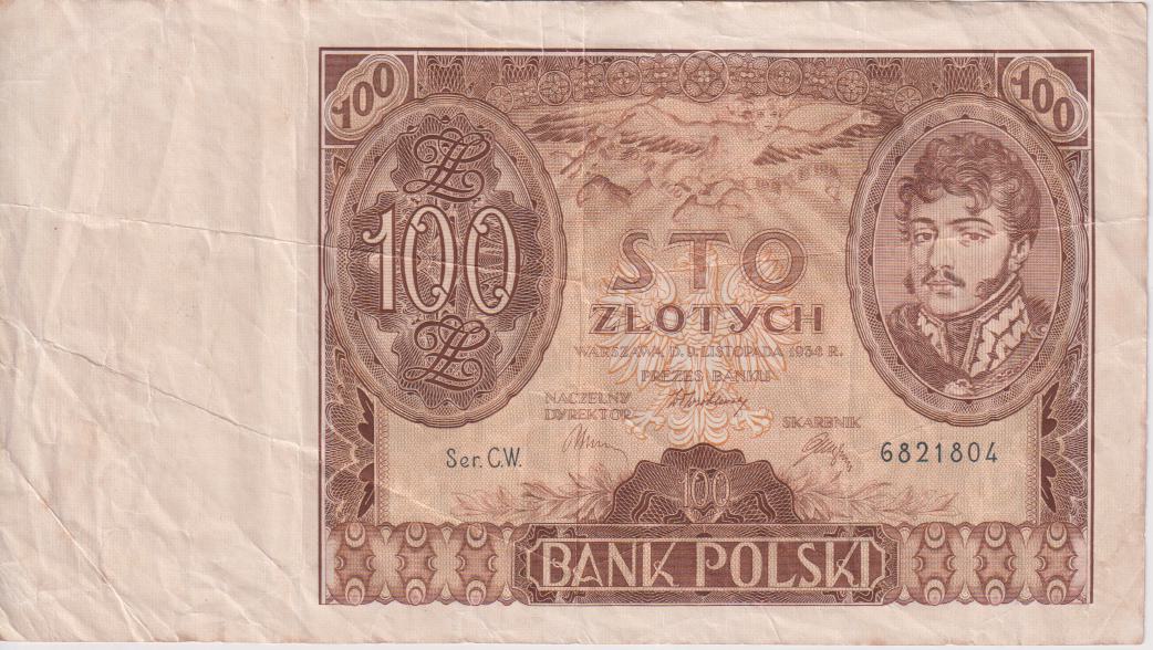 POLAND 100 ZLOTYCH 1934 P75 VF