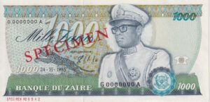 ZAIRE 1000 Zaïres 1985 P31s UNC - SPECIMEN NOTE