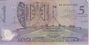 Alternative view of AUSTRALIA 5 Dollars 1992 P50a XF