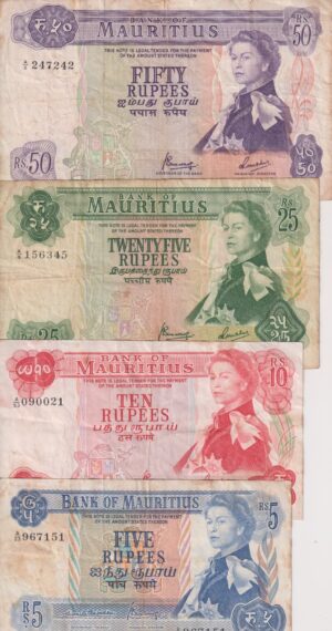 Mauritius 5, 10, 25, 50 Rupees P31, 32, 33, 34 F-VF