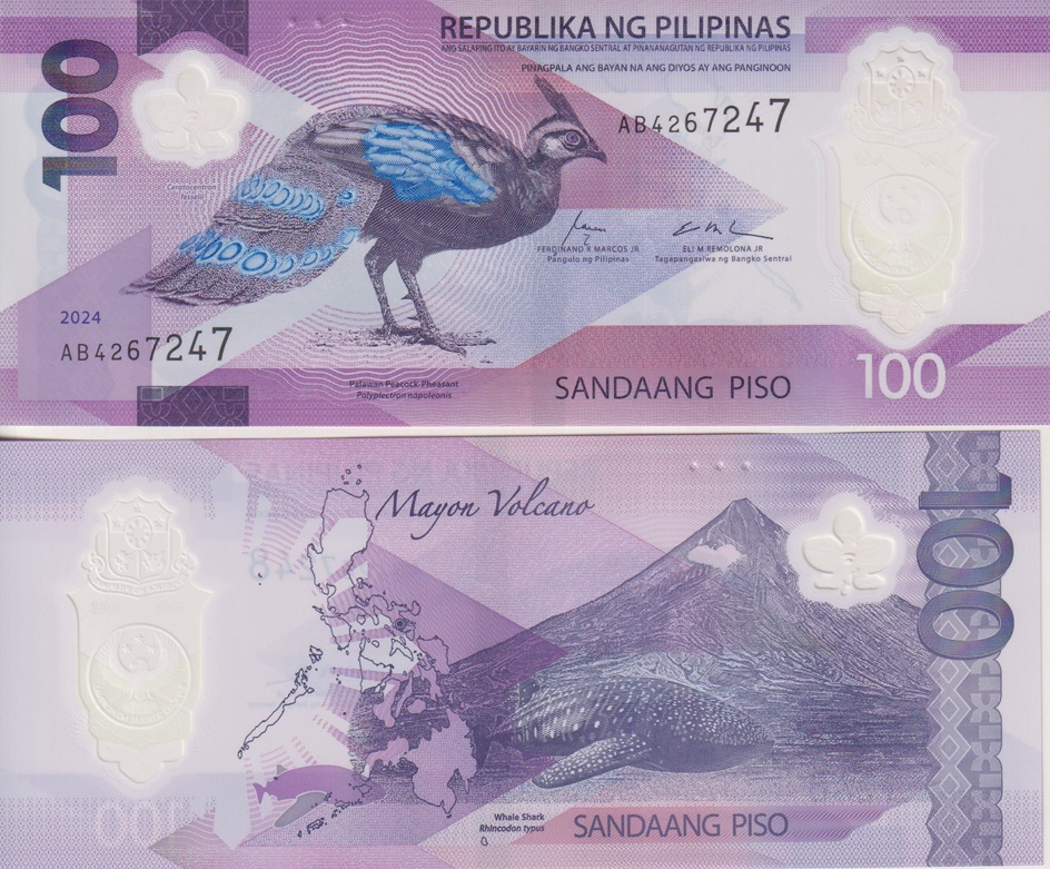 Philippines 100 Piso 2025/2024 Peacock Whale Polymer P NEW UNC