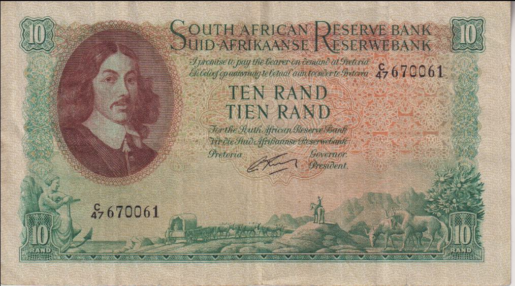 SOUTH AFRICA 10 Rand 1962 G.Rissik #499 C/47 670061 E/A F