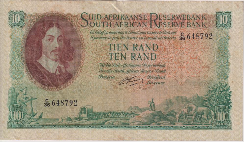 SOUTH AFRICA 10 Rand 1962 G.Rissik #498 C/36 648792 A/E VF