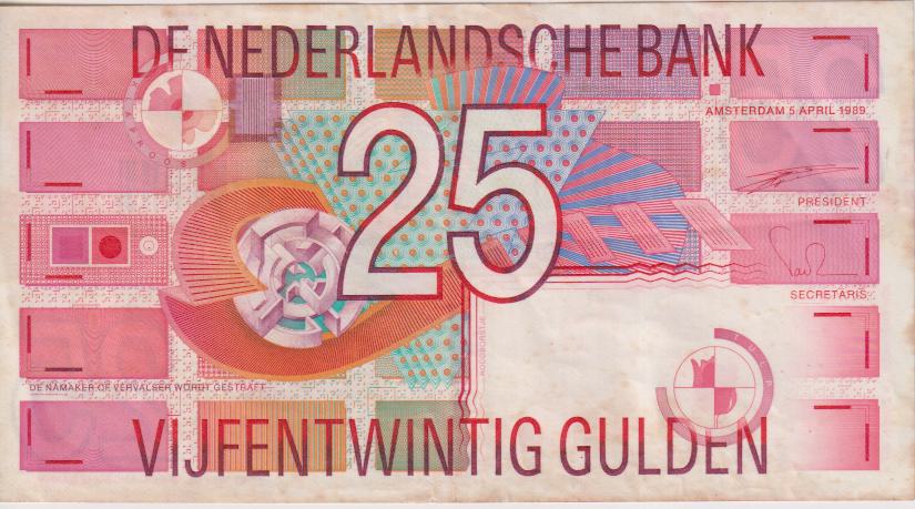 NETHERLANDS 25 GULDEN 1989 P100 VF