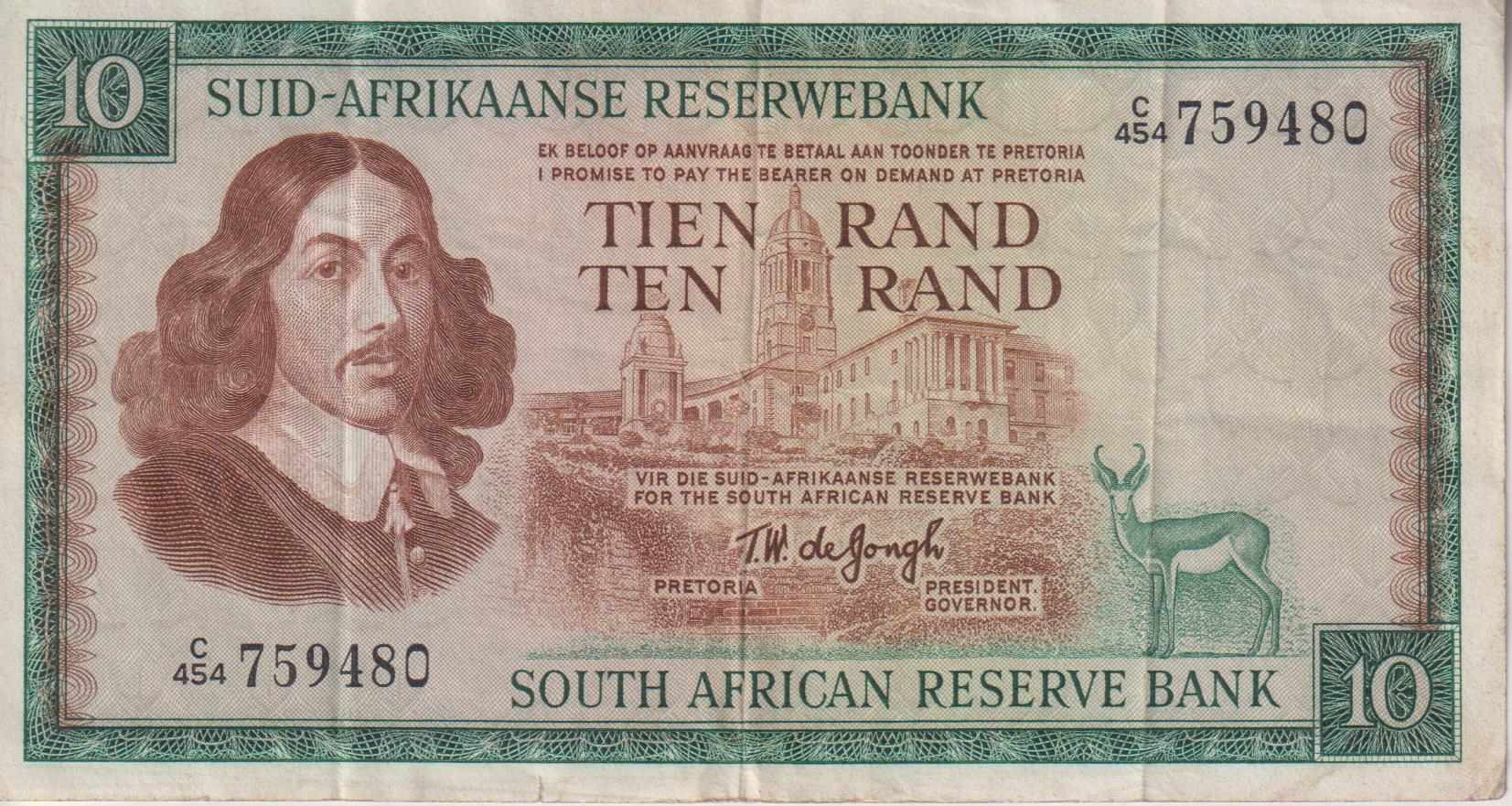 SOUTH AFRICA 10 Rand 1975 TW de Jongh #520 C/454 759480 A/E VF