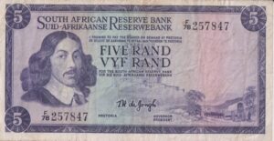 SOUTH AFRICA 5 Rand 1967  TW de Jongh #434 F/ 78 257847 E/A  F