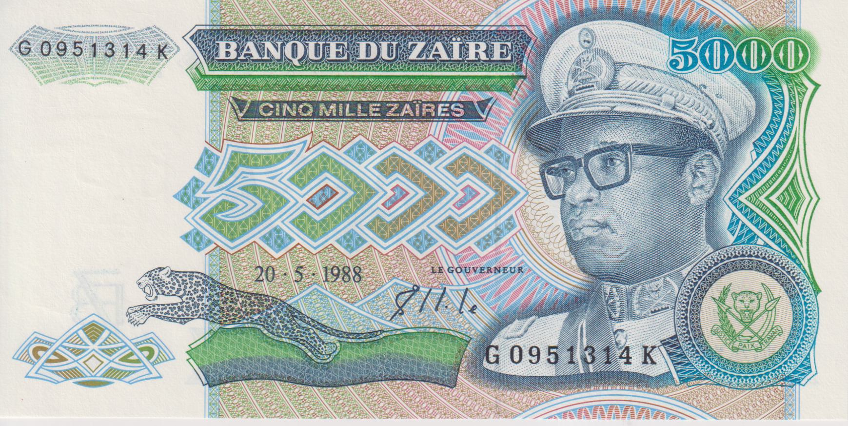 ZAIRE 5000 Zaïres 1988 P37 UNC