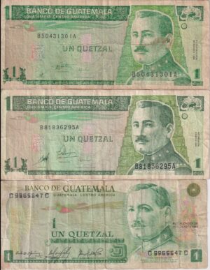 3 x GUATEMALA 1 Quetzal 1983, 95, 98 P66,87,99 F-VF