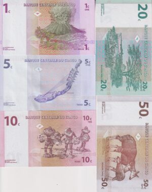 Alternative view of CONGO (DRC) 1-50 Centime 1997 P80,81,82,83,84 UNC set