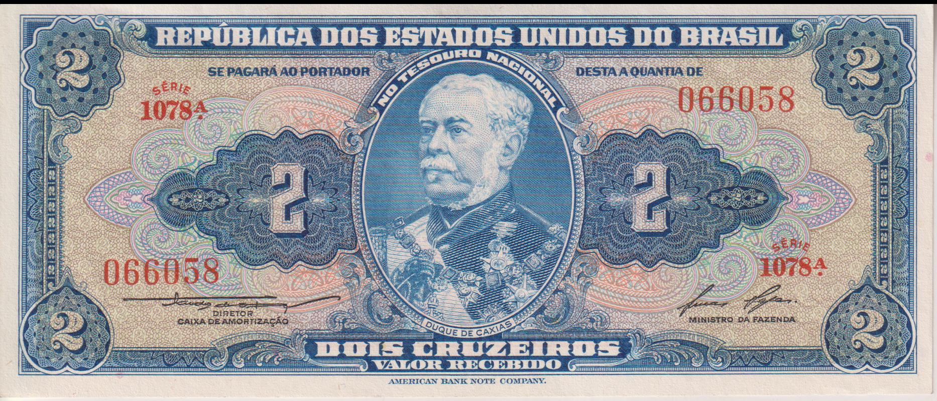 BRAZIL 2 Cruzeiros 1954 P151b UNC