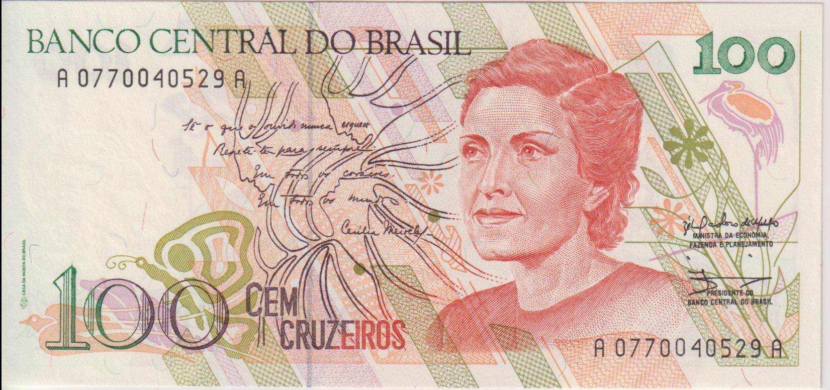 BRAZIL 100 Cruzados 1990 P228 UNC