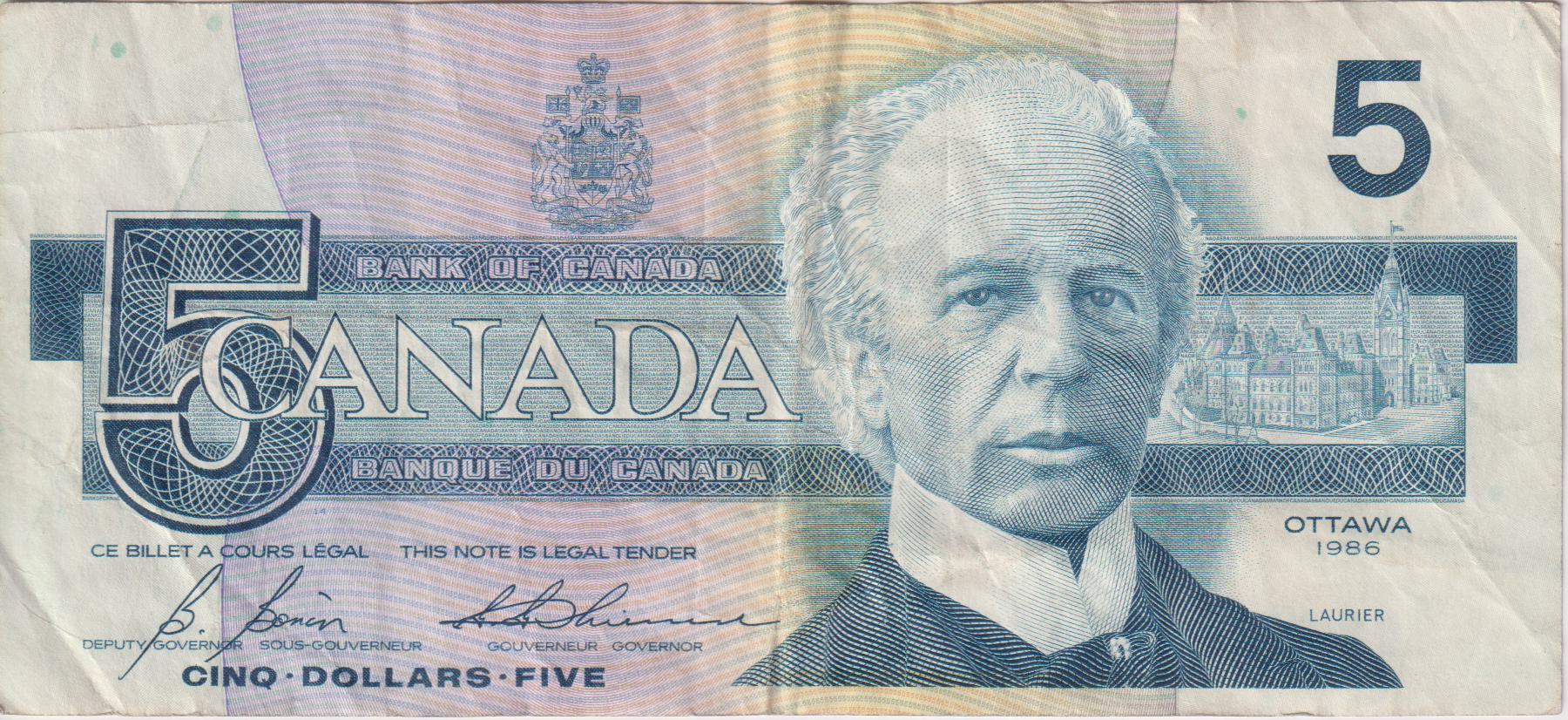 CANADA 5 Dollar 1986 Bonin & Thiessen P95 VF