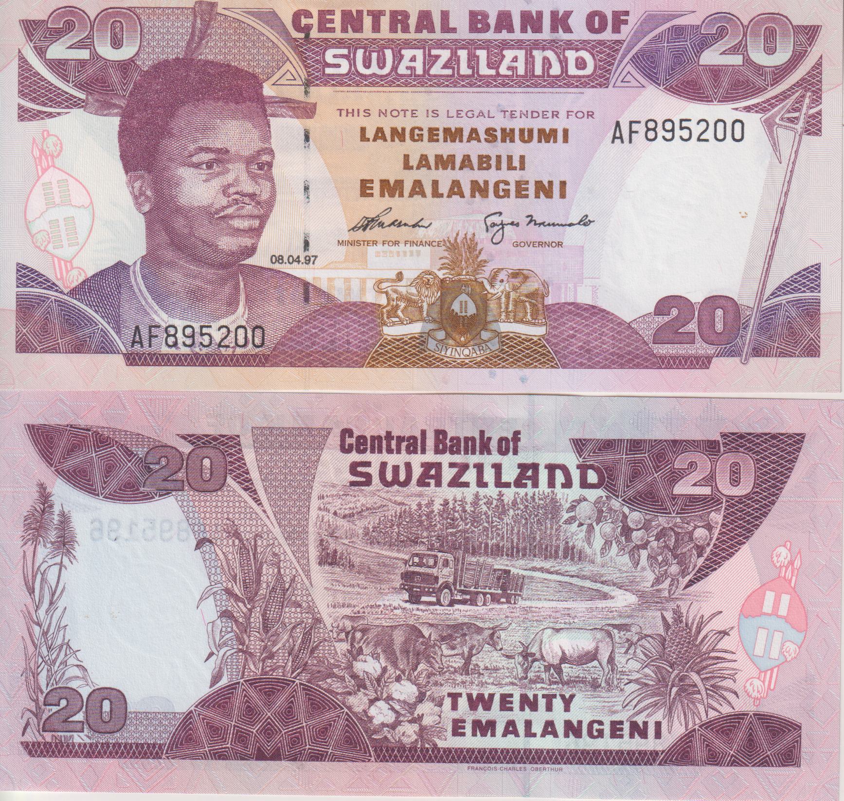 Swaziland 20 Emalangeni 1997 P25 UNC