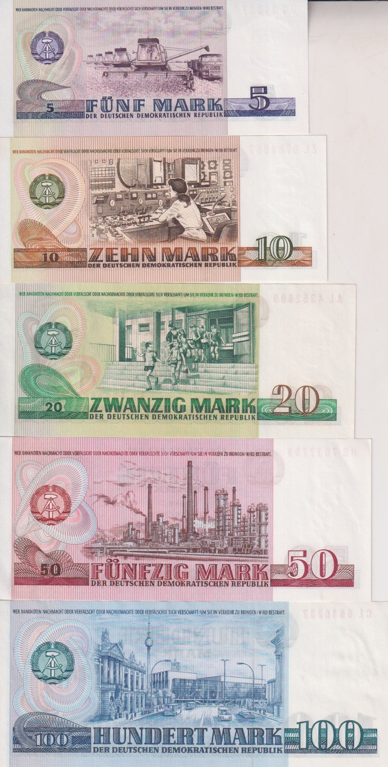 EAST GERMANY (DDR) 5-100 Mark (1971/1975) (P27-31) UNC (5 UNC BANKNOTES) - Image 2