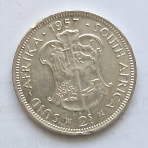 UNION OF SOUTH AFRICA - 2 Shilling 1957, Silver 0.500, Copper 0.50