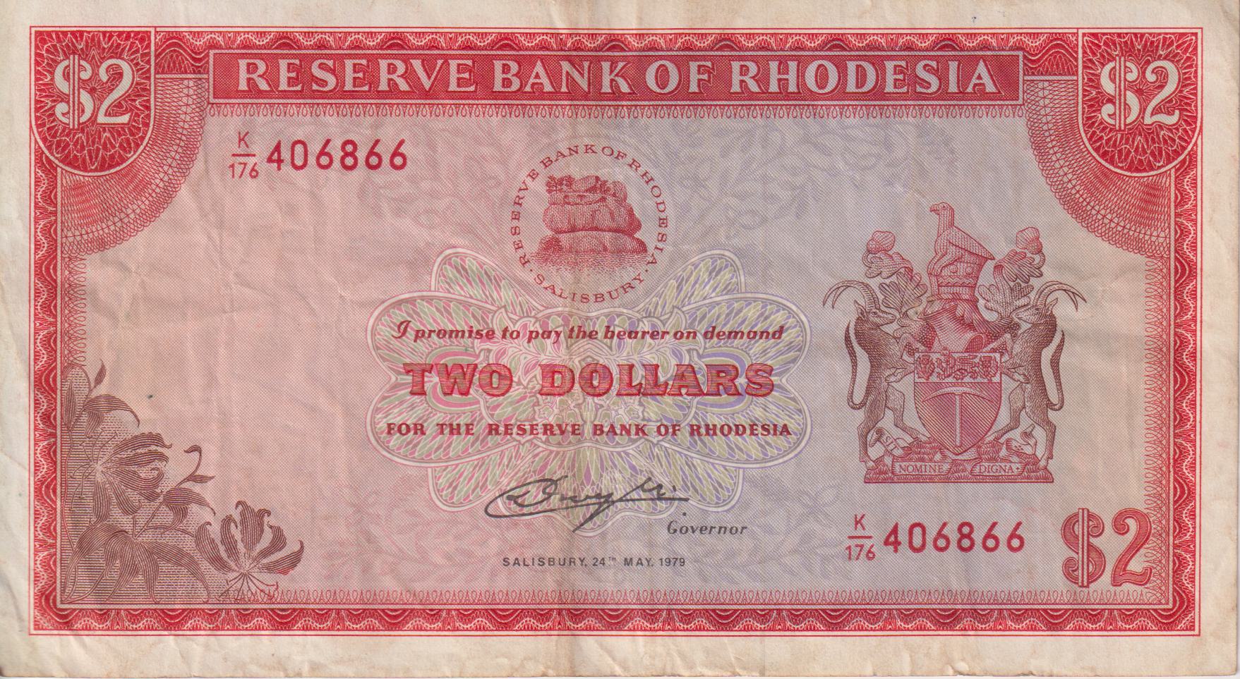 RHODESIA 2 Dollars 1979 P35d VF
